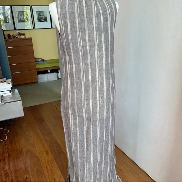 Garnet Hill—Linen Sleeveless Maxi Dress, Gray and Cream— 8 - Picture 7 of 7